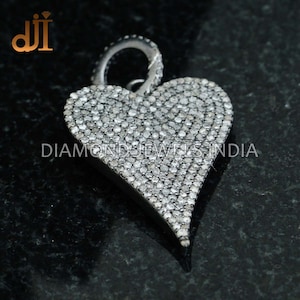 Solid 925 Silver Natural Diamond Pave HEART Pendant, Love Pendant Chain Necklace, Heart Shape Pendant, Special Gifts for Her Pave Diamond