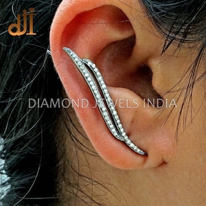 Oxidized 925 Silver Earrings Pave Diamond Wire Dainty Ear Cuff Jewelry, Women's Ear Cuff, Dainty Ear Cuff, Handcrafted Minimalist Jewelry