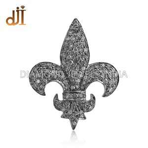 925 zilveren Pave Diamond Fleur De Lis charme hanger ketting ketting handgemaakte sieraden, Unisex hanger sieraden, armband/ketting charme
