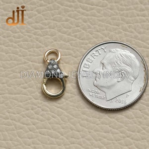14k Yellow Gold Both Side Pave Diamond Clasp 15x10 MM Designer Lobster Lock Handmade Finding Jewelry Connector Accessories, Mini Lock