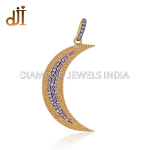 Crescent Moon Pendant Chain Necklace Jewelry, 925 Silver Handmade Pendant Fine Jewelry, Crescent Moon Pendant Diamond Jewels India