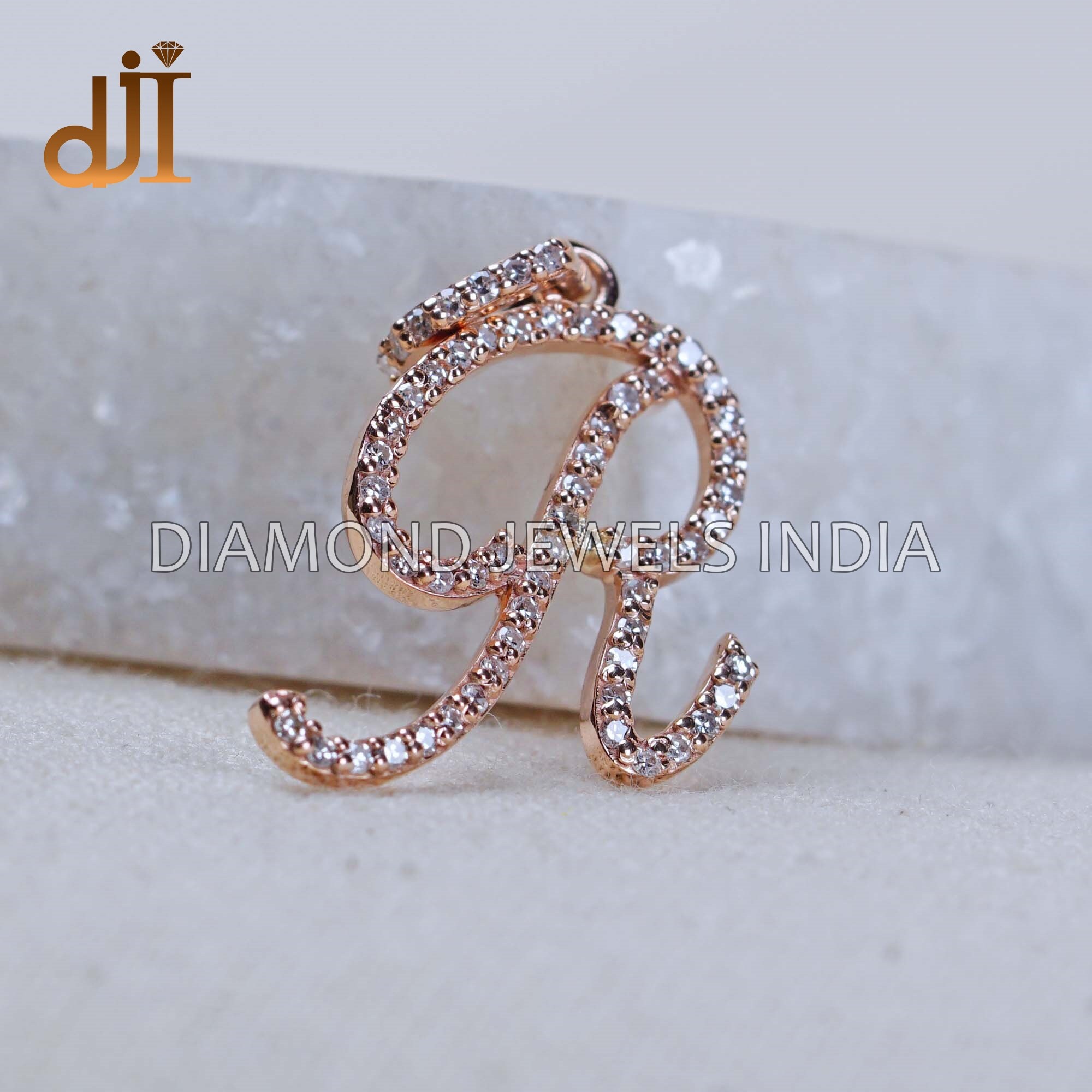 Diamond Letter R Cursive Natural Diamond Cursive Initial R 14k Rose Gold Alphabet Pendant ...