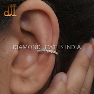 14k White Gold Diamond Ear Cuff, Non Piercing Cartilage Ear Cuff, Diamond 14k Gold Jewelry, Gift For Her, Delicate Dainty Ear Cuff