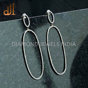 Pave Diamant 925 Silber handgefertigte ovale baumeln Ohrringe 14k Gold Schmuck, Geschenk für sie, baumeln Ohrringe, Schmuck der Frauen