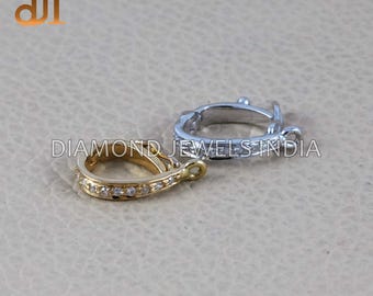 14k Gold Diamond Openable Lock Bail Finding Jewelry Accessories, Pendant Holder Chain Drop Loop