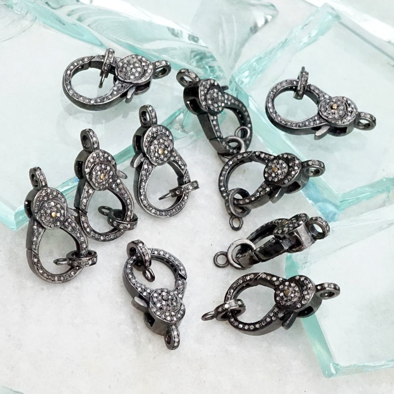 Pave Diamond Double Sided Lobster Clasp 925 Silver Lock Etsy