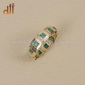 Princess Cut Natural Emerald 14k Gold Full Eternity Band Ring Jewelry, Stack Ring Jewelry, May Birthstone Ring, Emerald Jewelry Gold