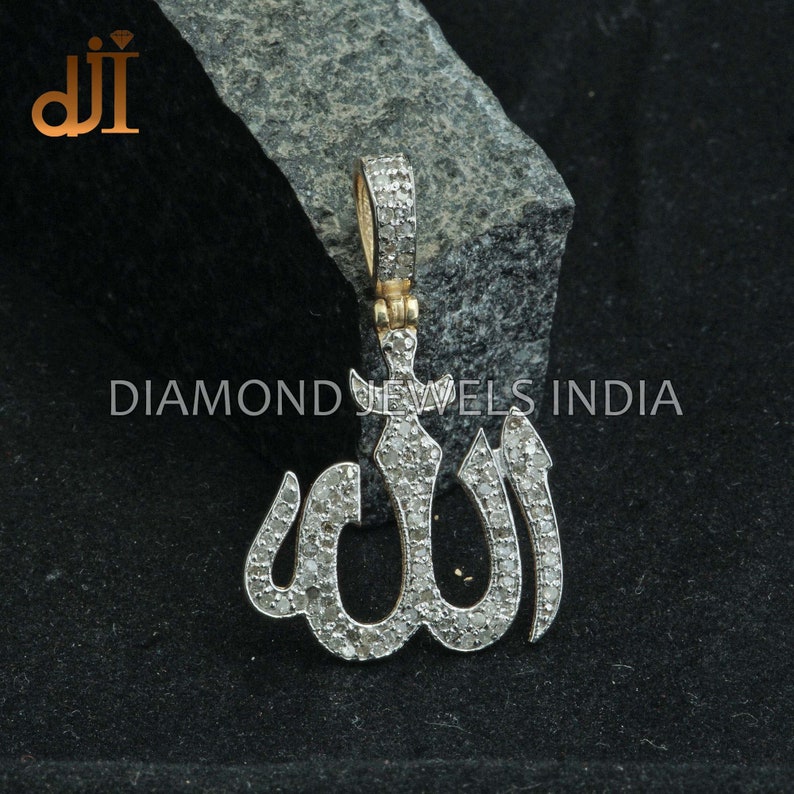 Pave Diamond Allah Pendant: Yellow Plated 925 Silver Arabic Jewelry - Etsy