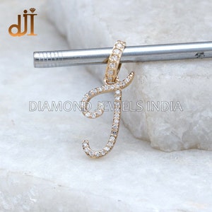 14k Gold Initial J Pendant, Pave Diamond Pendant Jewelry, Diamond Charm Pendant, J Alphabet Pendant Jewelry, Letter J Initial Charm