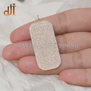 14k Gold Genuine H Color SI Purity Diamond Dog Tag Pendant Jewelry, Handmade Fine Jewelry, Real Diamond Jewelry, Valentine&#39;s Day Gift 40x18