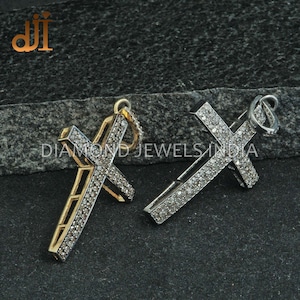 Pave Diamond 925 Silver Cross Pendant, Silver Diamond Pendant, Jesus Cross Pendant, Pave Diamond Jewelry, Cross Charm Unisex Pendant