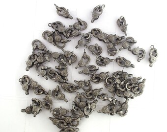 Natural Pave Diamond Lobster 23x9 MM Clasp Oxidized 925 Silver Jewelry Making Findings Component