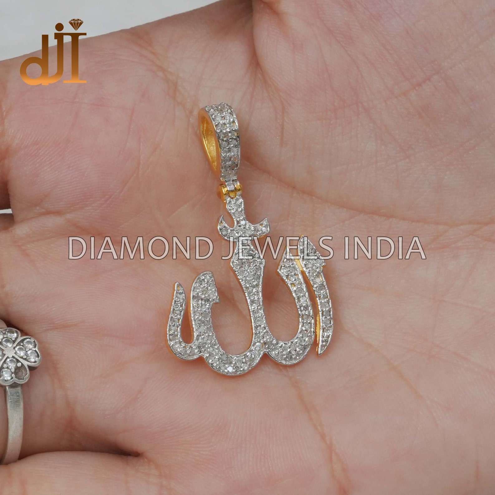 Pave Diamond Allah Pendant: Yellow Plated 925 Silver Arabic Jewelry - Etsy