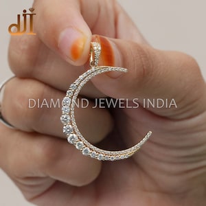 Natural Diamond Crescent Moon Pendant, 14k Gold Half Moon Charm Pendant, Jewelry For Gifts, Dainty Pendant Jewelry, Birthday Gift Pendant