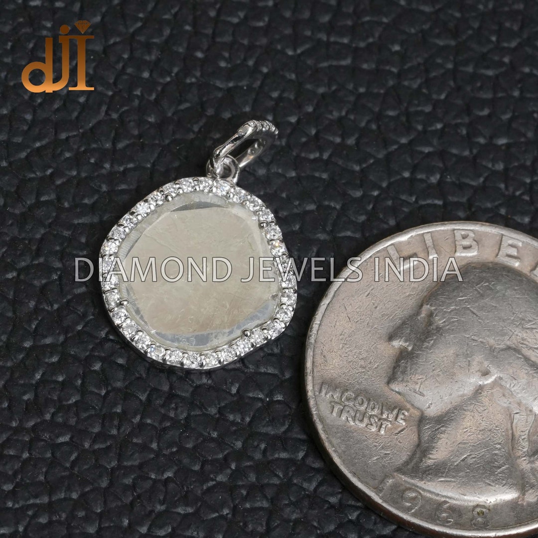 Black Diamond Slice with Diamond Pave Accent Pendant in 18k Yellow Gold main image 1