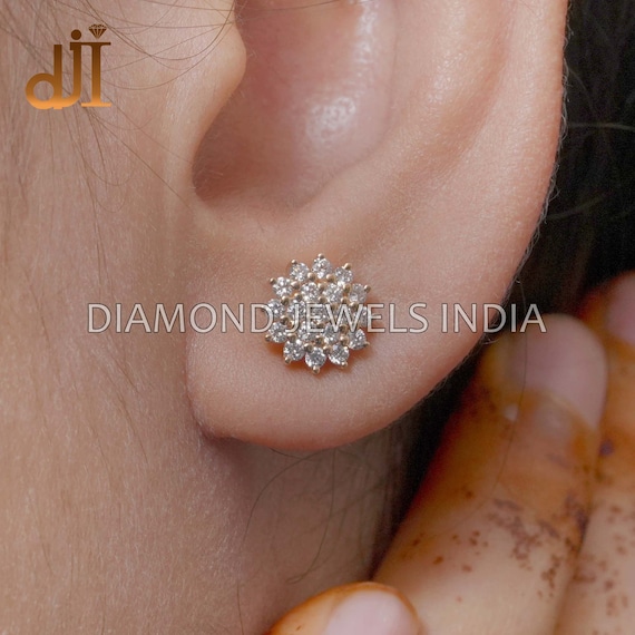 14k Gold Diamond Stud Push Back Earrings Unisex Jewelry  display picture 1