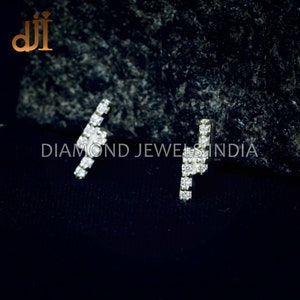 Pave Diamond Thunder Studs, Silver Studs, Minimalist Earrings, 925 Silver Studs, Tiny Earrings, Unisex Stud Earrings