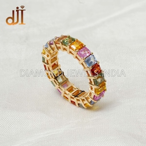 Multi Sapphire Band 14k Gold Ring, Eternity Band Ring, Stack Ring, Mother&#39;s Day Gift, Birthday / Anniversary Gift For Her