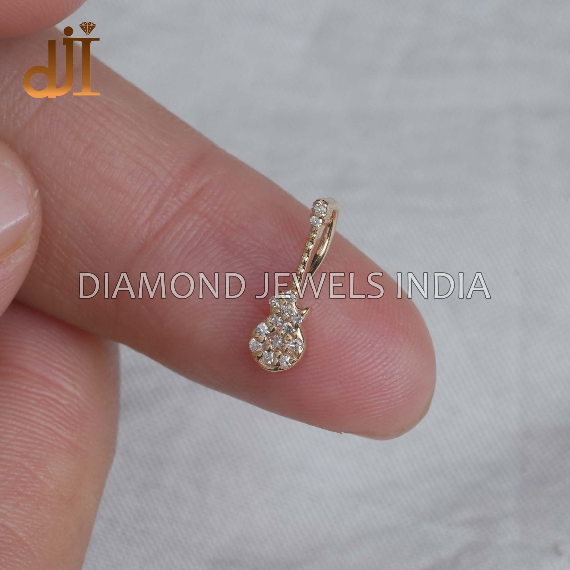 Solid 14k Yellow Gold Pave Diamond Guitar Charm Pendant