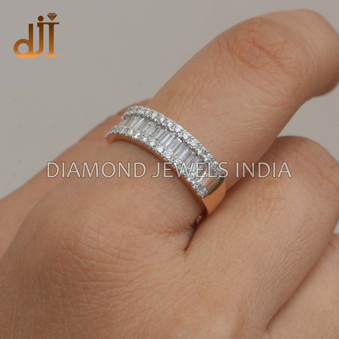 Baguette Diamond 14k Gold Half Eternity Band: Handmade Stack Ring - Etsy
