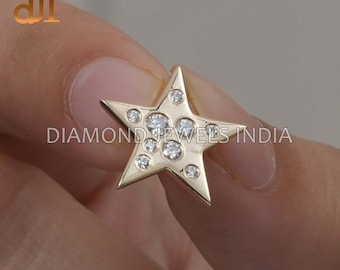 Moissanite Star Pendant 14k Yellow Gold Minimalist Charm Fine Jewelry, Unisex Charm, Pendant For Gift