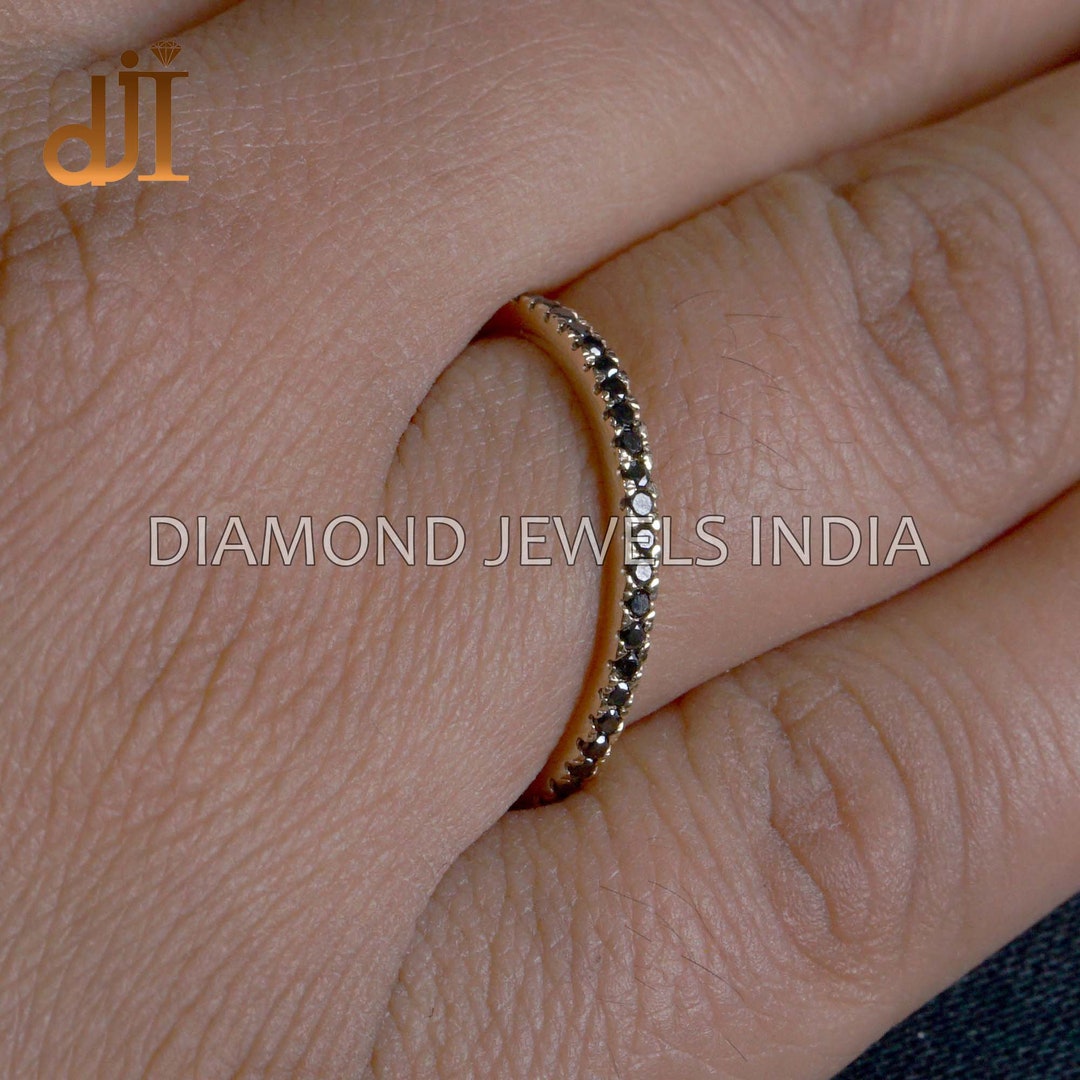 Black Diamond 14k Gold Eternity Ring: Delicate Stackable Band - Etsy