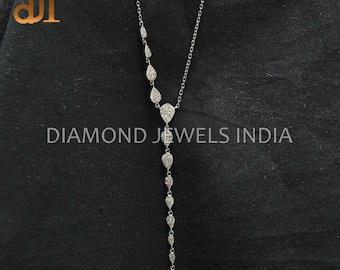 Pave Diamond Jewelry 925 Silver Handmade Chain Lariat Y Necklace Womens Oxidized Jewelry  NEMJ-372