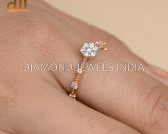 Bague en or rose 14 carats pavé de diamants : bijoux de fiançailles délicats