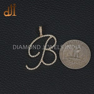 14k Gold Diamond Initial B Pendant: Cursive Alphabet Big Charm Jewelry ...