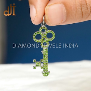 Chrome Diopside Key Charm Pendant, Gemstone Silver Key Charm, Minimalist Key Charm, Key Pendant Jewelry, Unisex Fashion Pendant Jewelry