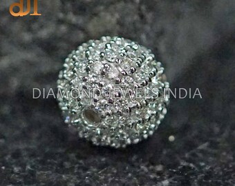 Handmade 14k White Gold Pave Diamond Ball Bead - 10MM Jewelry Connector