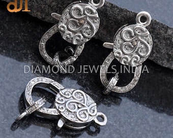 Pave Diamond 925 Silver Lobster Clasp: Jewelry Making Component (25x15 MM)