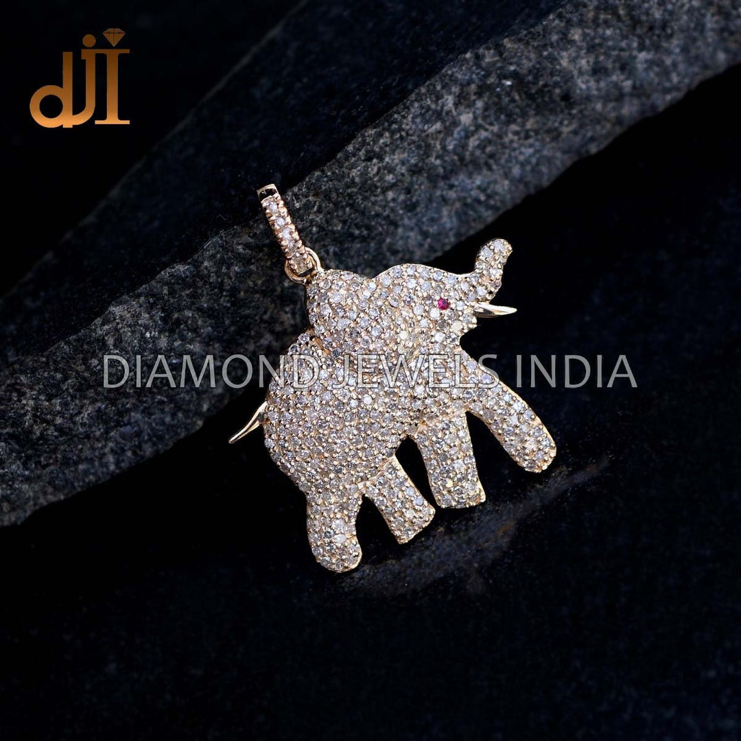 14K ADORABLE BABY ELEPHANT PENDANT WITH 30 DIAMONDS ON 18 - Main Image