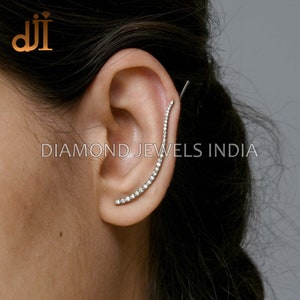 925 Silver Pave Diamond Wire Dainty Ear Cuff Jewelry, Women's Ear Cuff Earrings, Dainty Ear Cuff, Handmade Minimalist Oxidized Jewelry New