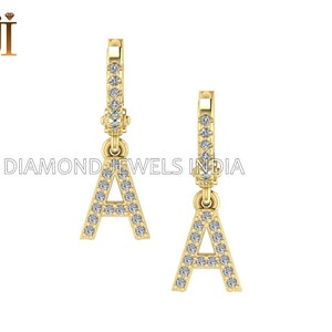 14k Gold Pave Diamond Initial Earrings: Huggie Hoops, Minimalist Jewelry