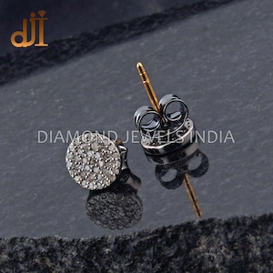 Pave Diamond 8 MM Studs, Minimalist Earrings, Stud Earrings, Silver Diamond Jewelry, Unisex Studs, Gift For Her, Earlobe Studs