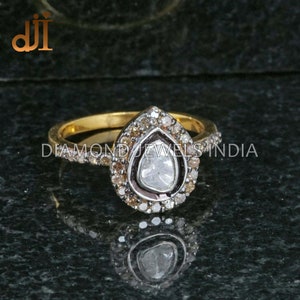 Rose Cut Diamond 925 Silver Ring, Vermeil Jewelry, Gift For Her, Pave Diamond Ring, 925 Silver Jewelry, Engagement Ring, Valentine Day Gift