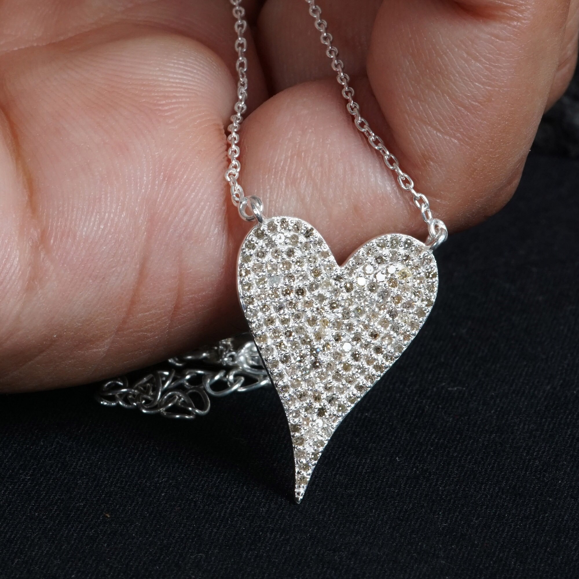 Pave Diamond Heart Shaped Pendant Necklace 925 Silver Fashion | Etsy