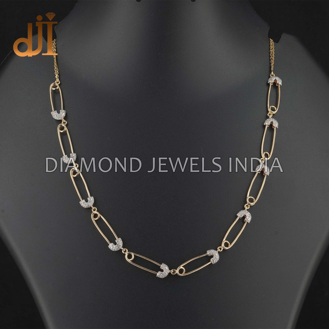 18K Diamond Safety Pin Necklace main image 1