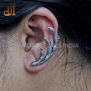 Natural Pave Diamond Designer Claw 925 Silver Ear cuff Jewelry, Women's Jewelry, Halloween Gift For Her, Boho Jewelry, Push Back