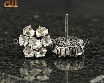 Diamond Earrings, Polki DIAMOND SILVER STUDS, Victorian Jewelry, Fashion Earrings, Silver Earrings, Unisex Earrings, Earlobe Studs