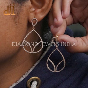 14k Gold Genuine 1.28 ct H-SI Pave Diamond Drop Earrings Jewelry, Push Back Earrings, Mothers Day Gift, Anniversary Gift For Her