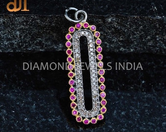 Pingente de barra de diamante e rubi natural: joia feita à mão em prata 925