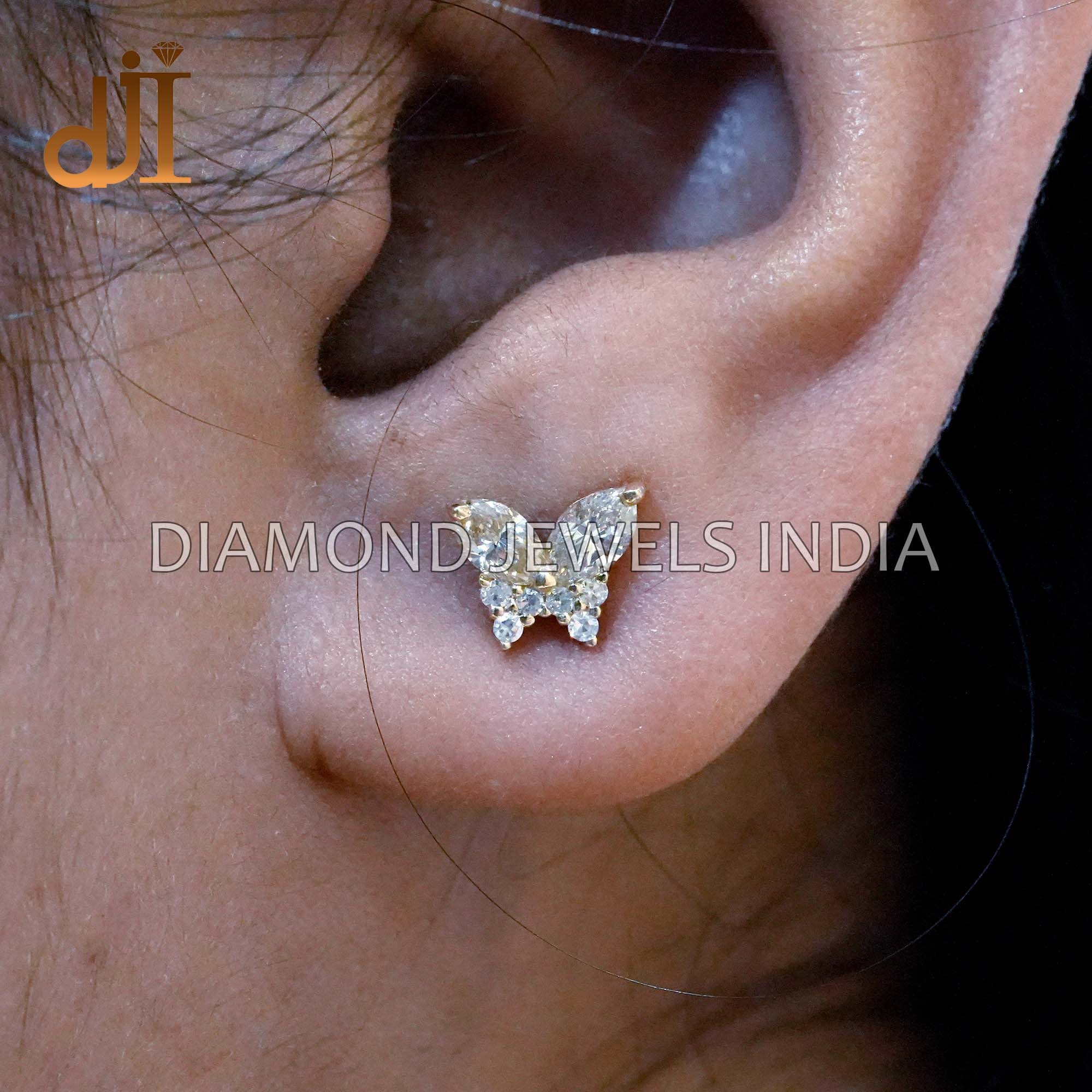 ピアス wing bling 14k post pavel butterfly one touch ring earrings Minimalist 14k Gold Butterfly Stud, Pave Diamond Stud