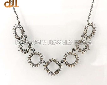 Round/Oval/Star/Square Geometric Shapes Baguette Diamond Oxidized 925 Silver Handmade Chain Women's Necklace Wedding Jewelry