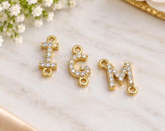 14k Gold Pave Diamant Initial Charm: A bis Z Letter Connector