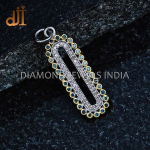 Blue Sapphire Gemstone  Pave Diamond Silver BAR PENDANT Jewelry, Pave Diamond Jewelry, Silver Pendant, Diamond Jewelry, Diamond Charms New