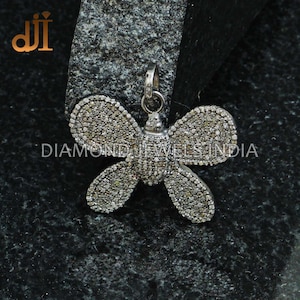 Pave Diamant Schmetterling Anhänger: Handgemachter Insekt Schmuck aus oxidiertem Sterlingsilber