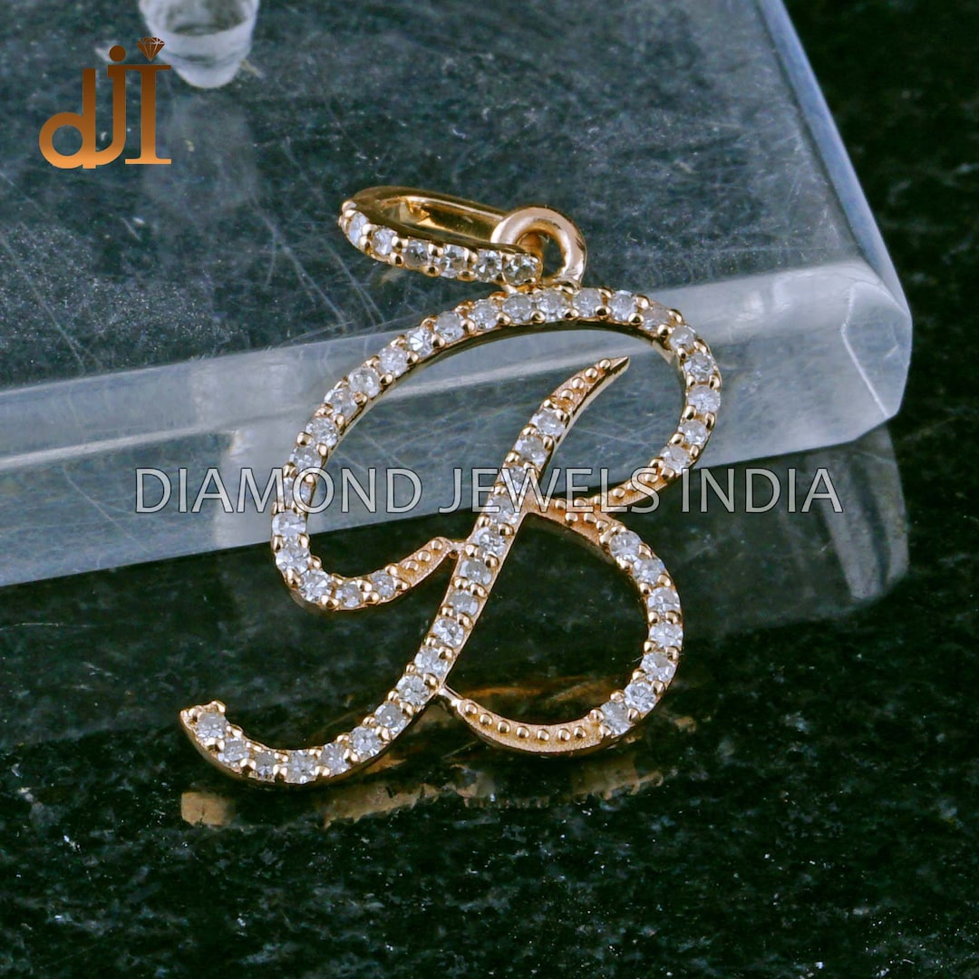 Solid 14k Gold B Initial Pendant Pave Diamond B Alphabet Pendant Customize Unisex Jewelry Christmas Gift Pave Diamond Gold Charm Pendant Etsy UK