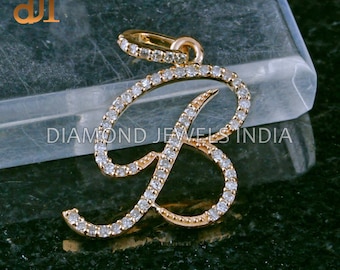 14k Gold Diamond Initial B Pendant - Alphabet Charm